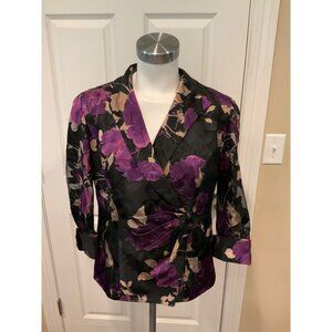 Alex Evenings Black & Purple Floral Jacquard Jacket, Size M